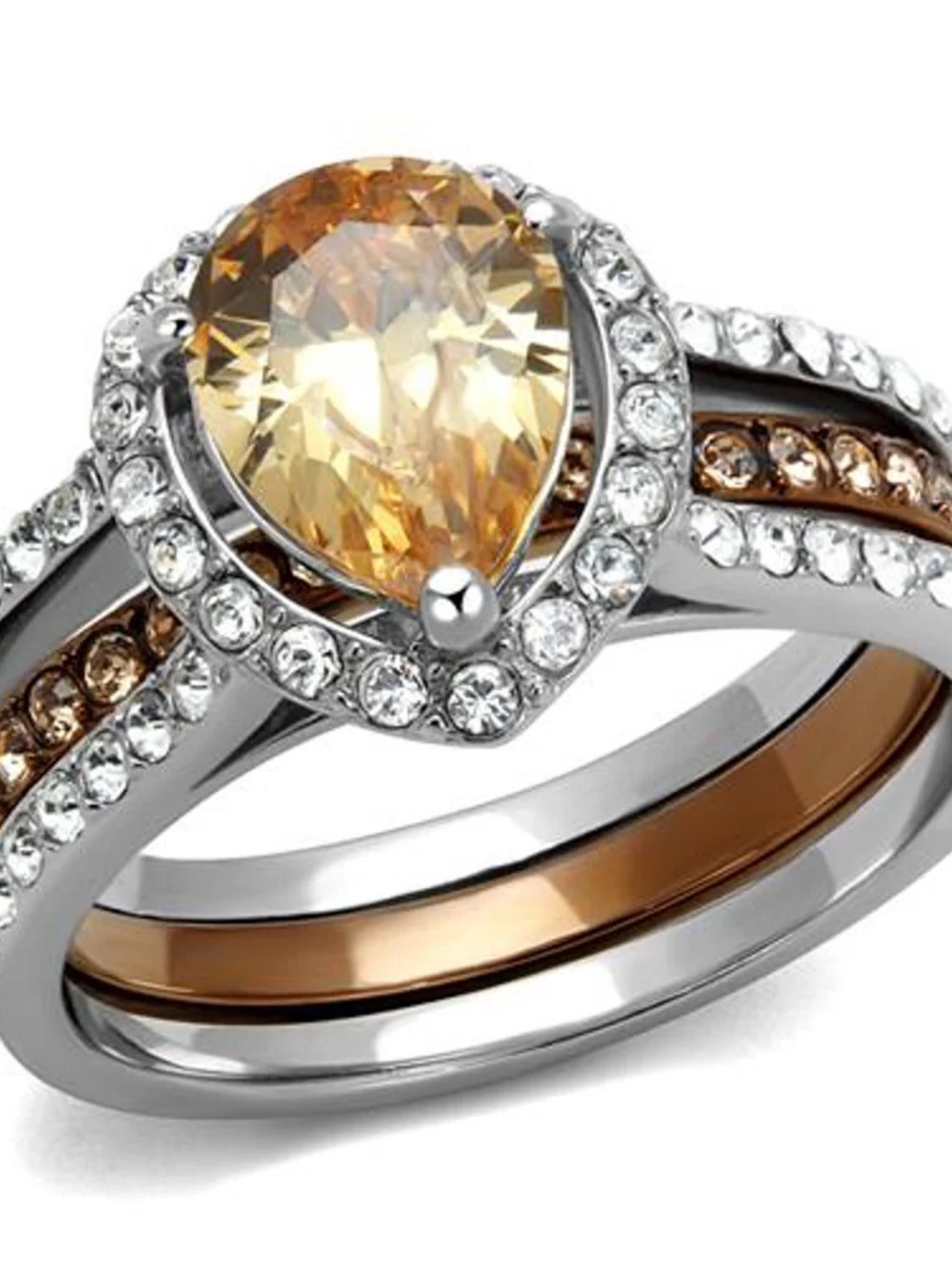 Two Toned Stainless Steel 2.08 Ct Pear Cut Champagne Zirconia
ARTK2961-10 - Picture 2 of 4